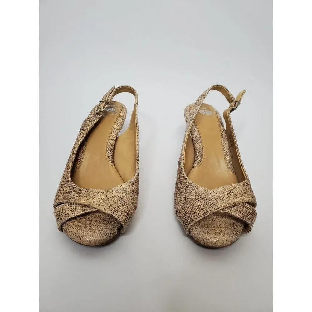 Nurture Leather Peep Toe Neutral Sparkle Snakeprint Slingback Heels
